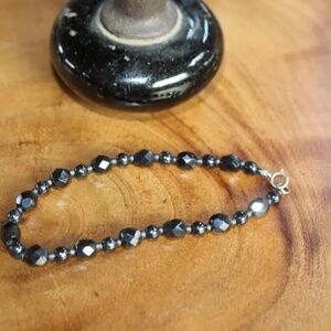 7 Inch Mixed Black Glass Handbeaded Bracelet, New